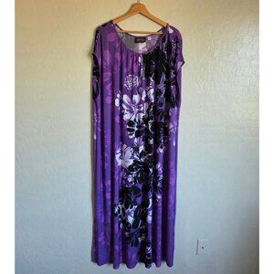 Bob Mackie Wearable Art Floral Maxi Dress Purple Size 3X Hawaiian Resort Stretch